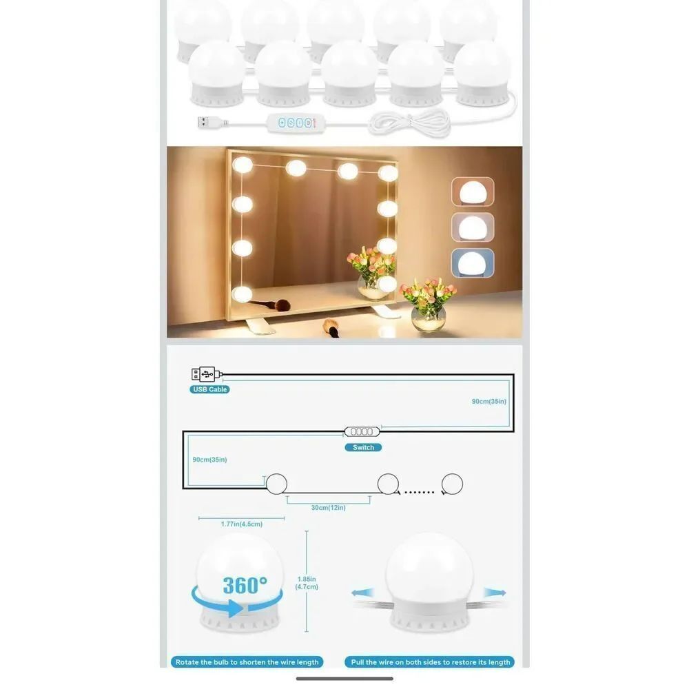 3/30 NEW Removable & Adjustable Hollywood Vanity Lights!